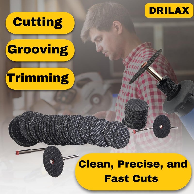 Drilax Rotary Tool Cutting Discs for Metal 25 Pcs Cut Off Wheels for Rotary Cutting Tool, Double Fiberglass Reinforced Cut Off Tool Set with 2 Pcs Mandrels Compatible with Dremel Cutting Discs - Image 3